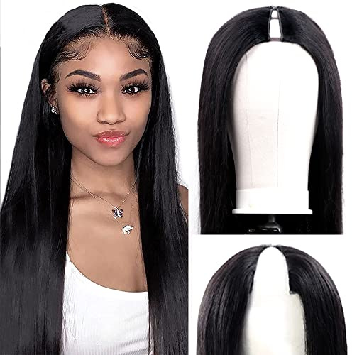 Amznlady V-Teil-Perücke, brasilianisches Echthaar, gerade, für schwarze Frauen, Upgrade, U-Teil, ohne Klebstoff, voller Kopf, Clip in M