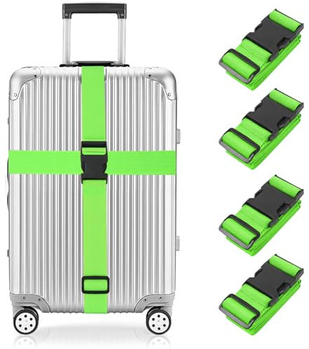 Newthinking Gepäckgurt, Koffergurt,Kofferband 4 Stücke, Strapazierfähig, Verstellbare Koffergurt mit Schnalle, Sicher Reisen Koffer Zubehör für Koffer, Gepäck (Grün),3.8x200CM