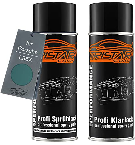 TRISTARcolor Autolack Spraydosen Set für Porsche L35X Türkis Metallic Basislack Klarlack Sprühdose 400ml