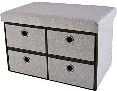 Periea ‘Bibi’ Large Ottoman Storage Boxes – 4 Drawers – Folds Flat - 280kg Weight Tested Storage Bench (Grey)