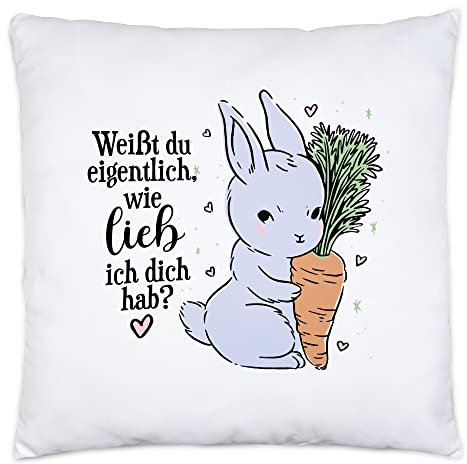 Hey!Print Weißt Du Wie Lieb Ich Dich Habe Kissen Inkl. Füllung Hase Mit Karotte Süßes Geschenk Kaninchen Möhre