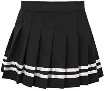 YiZYiF Kinder Mädchen Kurzer Faltenrock Elastische Taille Solide Skater Rock A-Linie Sport Tanz Cheerleading Rock mit Shorts Schwarz&Weiß 146-152/11-12 Jahre