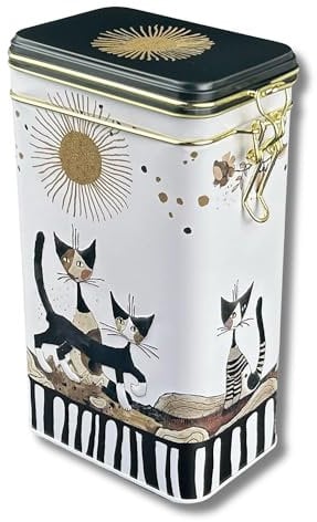 Vorratsdose FridolinEdition - Kaffeedose, Teedose - geprägt und aufwendig lackiert - Künstler:Rosina Wachtmeister Motiv: Cats - Maße: (B/H/T) ca. 11 × 18 × 7,4 cm Volumen ca. 1,5L