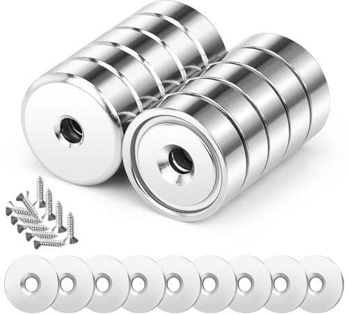 Wukong 10PCS Neodym Magnete Extra Stark, 20x7 mm Magnet Schrauben mit Loch Roud Topfmagnet für Whiteboard DIY Craft Handwerk Küchenarbeitsplatz