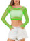 LemonGirl Women Fishnet Long Sleeve Top Lingerie Babydoll Chemise Mesh Shirt One Size UK4-20 Green