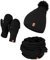 HEYO Mütze Schal Handschuh Set für Damen | Gefütterte Wintermütze mit Kunstfellbommel | Großer Loop Schal | Gestrickte Finger/Fingerlose- Winterhandschuhe für Touchscreen (Schwarz)