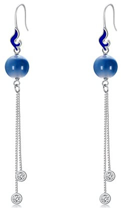 Lange Ohrringe Hängend 925 Sterling Silber Natürlicher Achate Ohrringe Blaue Edelstein Ohrhänger Achate Schmuck Geschenk mit Geschenkbox für Damen Mädchen