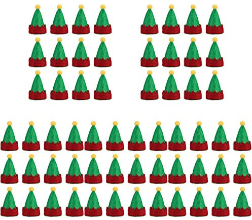 Amosfun 60pcs Mini Christmas Hat Xmas Lollipop Santa Hat Wine Bottle Toppers Mini Christmas Santa Hat for Candy Lollipop Christmas Party Supplies (Random Color)