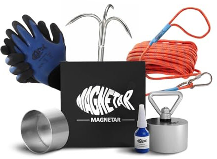 Magnetar - Magnetfischen Set - Allround 1000kg Bergemagnet - Magnetangel Paket mit Haken/Seil/Handschuhen/Schutzhülle/Kleber - 360 Angelmagnet zum Magnet fischen