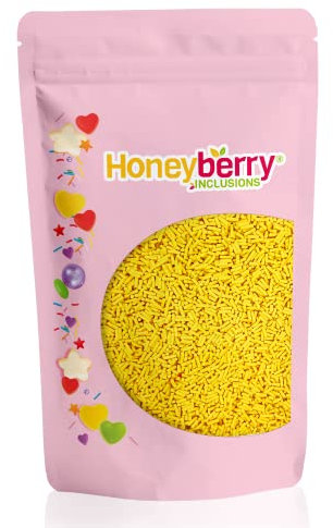 HONEYBERRY Gelbe Stränge Streusel 200g - Natürliche Essbare Streusel Tortendeko - Gelbe Streudeko, Zuckerstränge, Zuckerstreusel zum Verzieren von Kuchen, Muffins, Desserts - Hergestellt in der EU