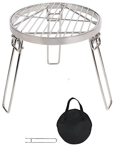 Lineslife Folding Campfire Tripod for Cooking, Portable Camping Tripod Stand with Grill Grate for Solo Stove Bonfire Fire Pit, Dutch Oven, Open Fire, Stainless Steel