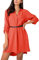 CYSTYLE Damen Hemdkleid Longbluse Elegant Blusenkleid V-Ausschnitt 1/2 Ärmel Tunika Kleider Einfarbig Freizeitkleid Knöpfen Hemdenkleid Shortkleid