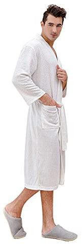 Peignoir de bain pour couples - En coton - Pour femme - Piqué gaufré - Court - Léger - Pour sauna, spa, hôtel, spa, Blanc., XL