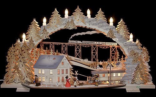Tietze Schwibbogen Zugfahrt ins Erzgebirge (variabel) - 72x41x7cm - Original Erzgebirge Schwibbögen