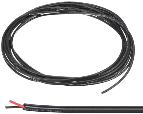 sourcing map 28AWG Electrical Wire 2 Conductors UL2464 Tinned Copper 16.4Ft Low Voltage PVC Case Flexible Extension Power Cord Black for LED Strips Lamps Lighting