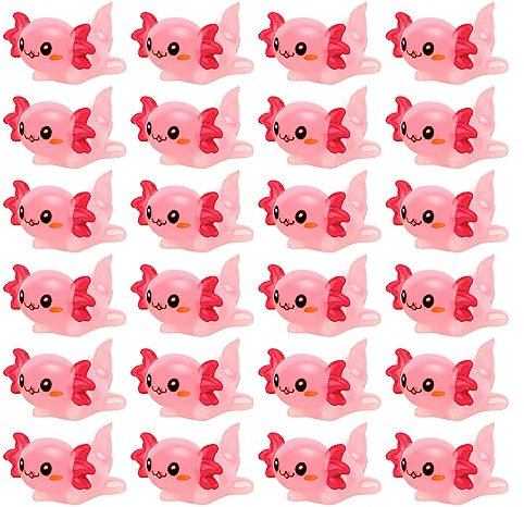 Savita 24st Mini Harz Figuren, Niedliche Rosa Mini Axolotl Figuren Miniaturfiguren Kleiner Trottel Axolotl Miniaturfiguren Kleine Tierpuppe für DIY Bastel Garten Feen Party