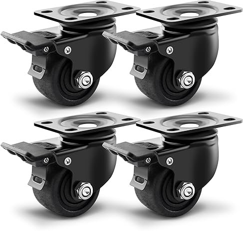 Shineled 63 mm Schwerlastrollen, Lenkrollen Nylon mit 1500 Kg Last, IndustrieRollen Doppel Verriegelung mit 360 Grad Rotation, Keine Spuren & Leise extra schwere Transportrollen 4er Set mit Schrauben