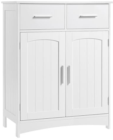 EUGAD Badezimmerschrank Badschrank Beistellschrank Kommode Mehrzweckschrank, mit 2 Schubladen Doppeltür, verstellbare Ablage, aus MDF, Weiß, 60x76x30 cm