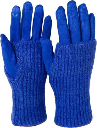 styleBREAKER Kuschelige Damen Touchscreen Handschuhe mit abnehmbaren Strickstulpen, warme Winterhandschuhe für eisige Tage 09010022, Farbe:Royalblau