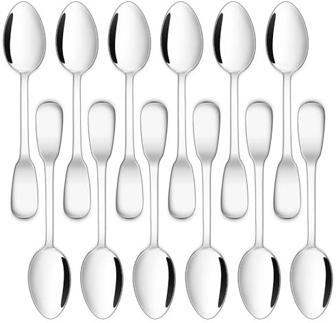 Joyfair Teelöffel, Edelstahl-Dessertlöffel, 12 Stück, Kaffeelöffel, ideal für Kaffee, Tee, Eis, Dessert in der Küche, Restaurant, extra breiter Rand, hochglanzpoliert und spülmaschinenfest, 13,5 cm