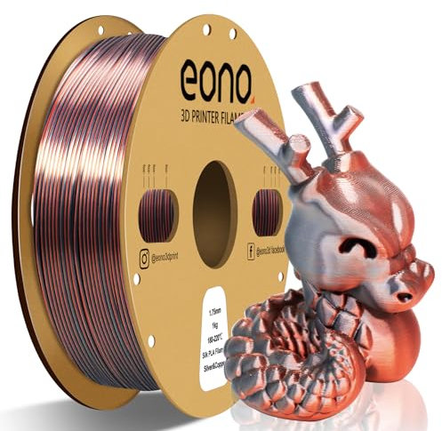 Eono Dual Zweifarbig PLA Filament 1.75mm für 3D Druck, 3D Drucker Filament 1kg Spule +/- 0,03 mm(2.2lbs), Silk PLA Silber & Kupfer