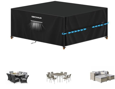 SIMPHAUS Fundas Impermeables para Muebles de Jardin Funda Mesa Terraza Lona Cubre Muebles Jardin Cobertor Mesa y Sillas Exterior con Ventilación Resistente al Viento Tela Oxford 420D 160x130x90cm