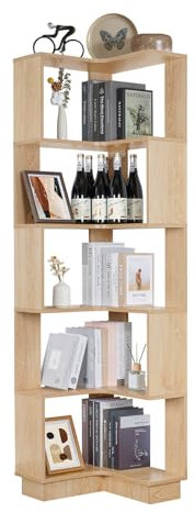 Nisorpa 5 Tier Corner Standing Shelf L Shaped Corner Bookshelf Unit Free Standing Bookcase Free Standing Corner Shelf Book Storage Display Rack for Living Room Bedroom Office