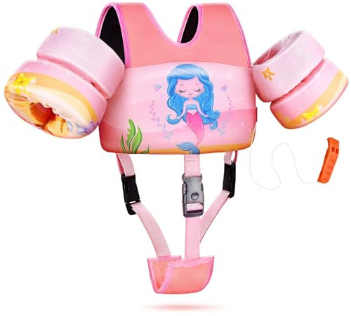 JONRRYIN Kinder Schwimmflügel, Kein Aufblasen Schwimmgürtel für 2-6 Jahren Jungen und Mädchen (22-70lbs Meerjungfrauen)