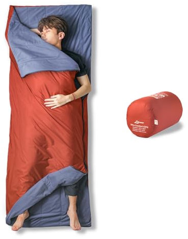 Litume Schlafsack, gefüttert mit Samt, 18 °C - 6 °C, 926 g, kombinierbar, leicht, kompakt, tragbar, für Erwachsene, doppelt, für Wandern, Camping, Reisen, Familie