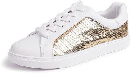 Feversole Women's Fashion Sparkle Sequin Lace Up,Damen Sneaker Atmungsaktiv Turnschuhe Leicht Laufschuhe Sportschuhe Freizeitschuhe Paillette Gold 40 EU
