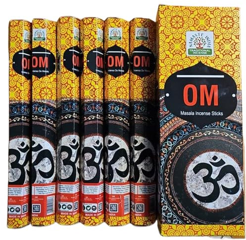 Namaste India OM Räucherstäbchen 120 Stück - Hexa 6 Packungen mit je 20 Stäbchen | Premium-Qualität für Haus, Büro, Yoga, Meditation, Entspannung und Heilung