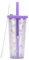 Reusable Cup with Lids and Straws, 24OZ/700ml Smoothie Cups, Iced Coffee Cup, Leakproof Kawaii Cup, Bubble Tea Cup with Reusable Straw, Double Wall Tumbler (Purple)