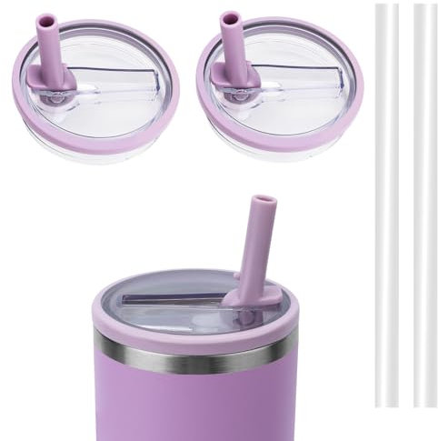 WALLFID 2 pièces de couvercles à paille flip étanches pour tumbler 40 oz,avec 2 pailles,étanches et anti-poussière,faciles à nettoyer et réutilisables,accessoires pour tasse.(Violet Aube)