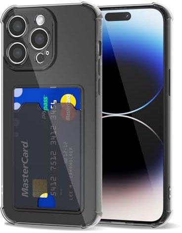 Svanove for iPhone 14 Pro Case Wallet Clear, Card Holder Case with Credit Card Slot, Thin Slim Transparent Silicone Grip Soft Rubber Protective Shockproof Airbag Bumper for Women, Black
