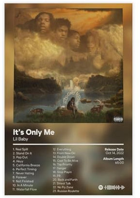 Lil Baby It's Only Me Albumcover-Poster, Leinwand, Poster, Schlafzimmer, Dekoration, Landschaft, Büro, Raumdekoration, Geschenk, 20 x 30 cm