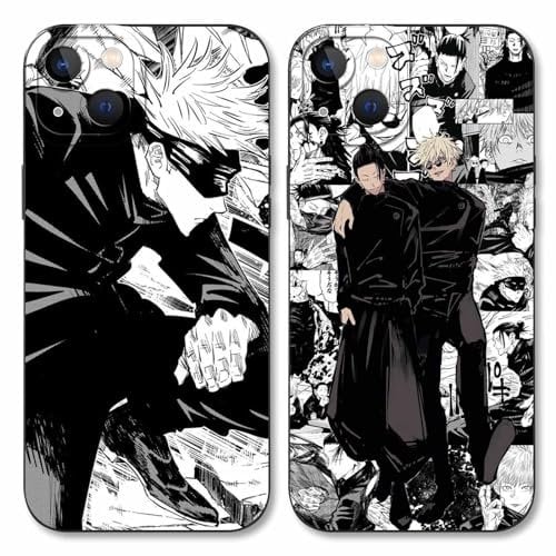 Eouine 2 Pack Phone Case For iPhone 14 Plus 6.7 inch, Anime Gojo Satoru Itadori Yuji Cartoon Pattern Shockproof Soft Aesthetics Design Full lens Protection Cover for Children Boy Girl, Black