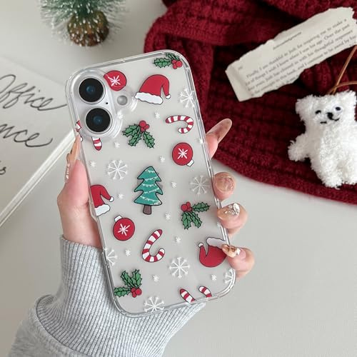 RALEAVO Christmas Case for iPhone 16 6.1, Cute Clear Cartoon Design Phone Case Soft Silicone Protective Shockproof Bumper Cover Case for iPhone 16-White Snow