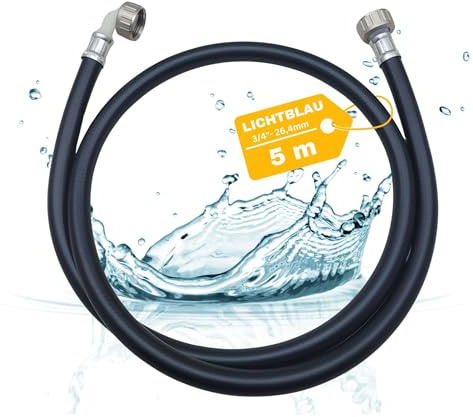 LICHTBLAU Warmwasserschlauch | 5m 3/4 Zoll bis 90°C Zulaufschlauch | Für Waschmaschine & Spülmaschine, Metallgewinde und Winkelanschluss