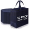 YFNVH 50 Pcs Reusable Tote Bags Bulk, Large Non-Woven Shopping Bags, Foldable Fabric Grocery Bags with Handles for Supermarket, Retail Stores, Parties, Gifts, Navy Blue, 32 x 30 x16 cm
