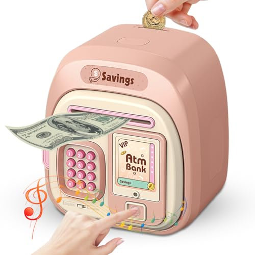 Tresor Kinder Spardose Mädchen 3-12 Jahre, Kinder Tresor Spardose mit Fingerabdruck - Elektronischer Tresor Sparbox Sparschwein, Geschenke für Mädchen Jungen (Rosa)