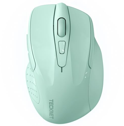 TECKNET Mouse Bluetooth Wireless, 3 Modalità: Bluetooth 5,0/3,0 + 2,4 GHz, 4800DPI&Design Ergonomico, 30 Mesi Batteria, Mouse Wireless Silenzioso per Laptop, PC, Windows, Mac OS e Android-Verde Chiaro
