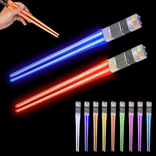KBIBCK Glowing Chopsticks, 2 Pairs of Lightsaber Chopsticks with 9 Color Modes, LED Light UpChopsticks, Glowing Sushi Sticks, BPA Free and Food Safe, ChopsticksLight for Kitchen Dinner Wedding Party