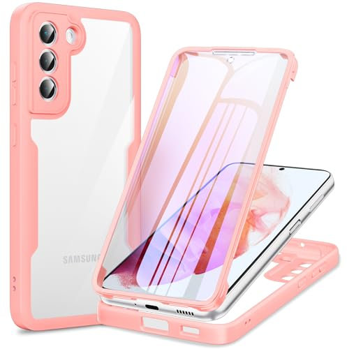 Phoona 360 degrés Coque pour Samsung Galaxy S21 5G avec Transparent Protection d'écran, Silicone Antichoc écran Coque, Anti-Rayures Intégrale Étui Housse pour Samsung S21, Rose