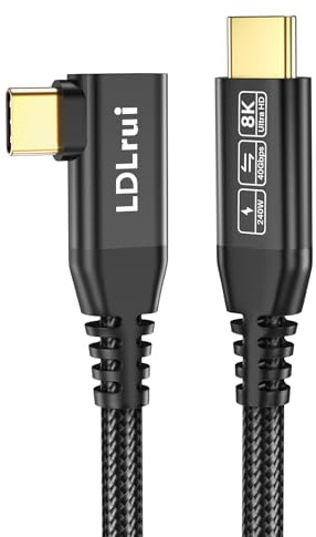 0.9M USB C Monitor Display Cable 8K@60HZ, Right Angle USB4 for Thunderbolt 4 Cord, 40Gbps Data Transfer, 240W Charging Compatible with USB C 3.2 Gen 2, MacBook, iPhone 17, Portable Moniter, PSSD | 40Gbps Data Transfer, 240W Charging, 90 Degree USB 4 Cable for TB4/3, Portable Monitor, MacBook, SSD, Tablet, Hub, iPhone 17