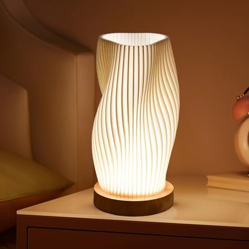 Focenat Nachttischlampe mit Holzsockel, 9-Stufig Dimmbare Nachttischlampe, Tischleuchte Minimalistische mit PLA Lampenschirm, Kleine Tischlampe mit Kabel, für Schlafzimmer Nachttisch Wohnzimme