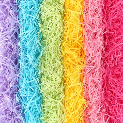 300g Coloured Shredded Tissue Paper, 6 Colors Shredded Paper for Hampers, Soft Hamper Filling, Hamper Stuffing with 1 Blessing Greeting Card for Gift Boxes, Party Decorations