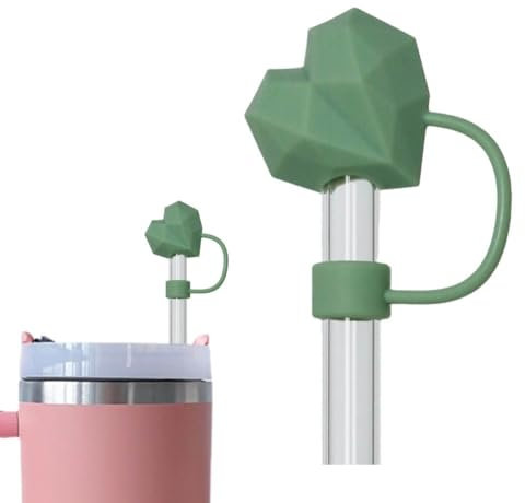 Tapones de paja de San Valentín para vasos Stanley de 30/40 onzas, con diseño de corazón de amor, de silicona, reutilizables, compatibles con accesorios de copa Stanley (verde oscuro)