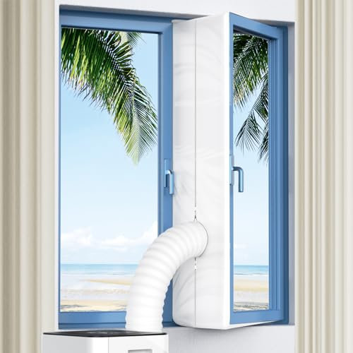 Kit de ventana de aire acondicionado, 400 cm, antimosquitos, impermeable, resistente al viento, kit universal de sellado de ventana de CA con doble cremallera y potente grifo adhesivo para aire