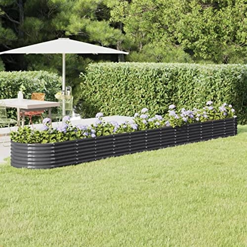 IKAYAA Hochbeet Metall Hochbeet Pflanzkübel Hochbeet Garten Pflanzbeet Gemüsebeet Gartenbeet Frühbeet Blumenkasten Pflanzkasten Stahl -Anthrazit-512 x 80 x 36 cm