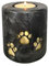 Urne Hund Urne Katze aus Glas mit Pfotenabdruck – Handdekorierte Gedenkkerze – Ascheurne für Haustiere – Farben: Schwarz-Gold oder Gold-Schwarz – Höhe: 9 cm oder 13 cm (Schwarz-Gold, Höhe: 9 cm)